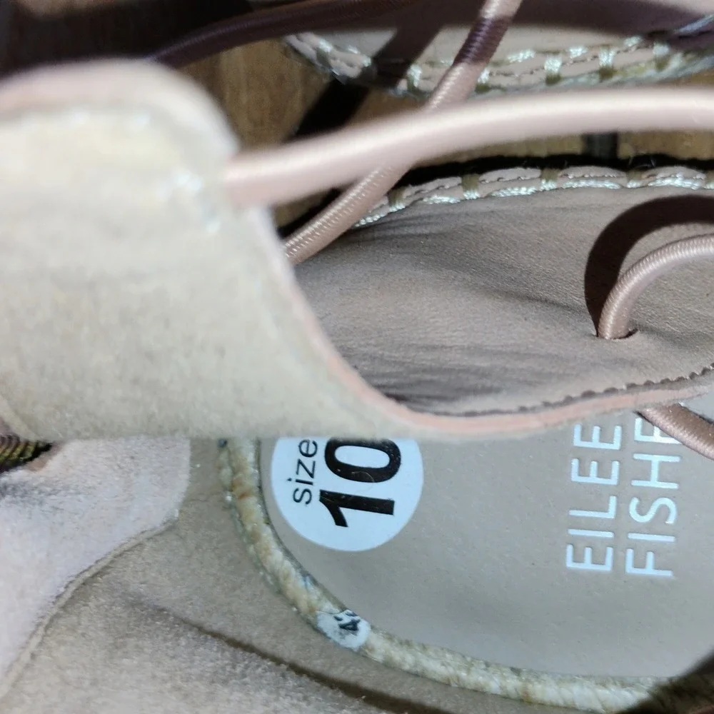 Eileen Fisher Espadrille Lace Up Leather Flats - Size 10